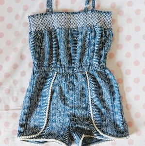 EUC blue and white boho romper